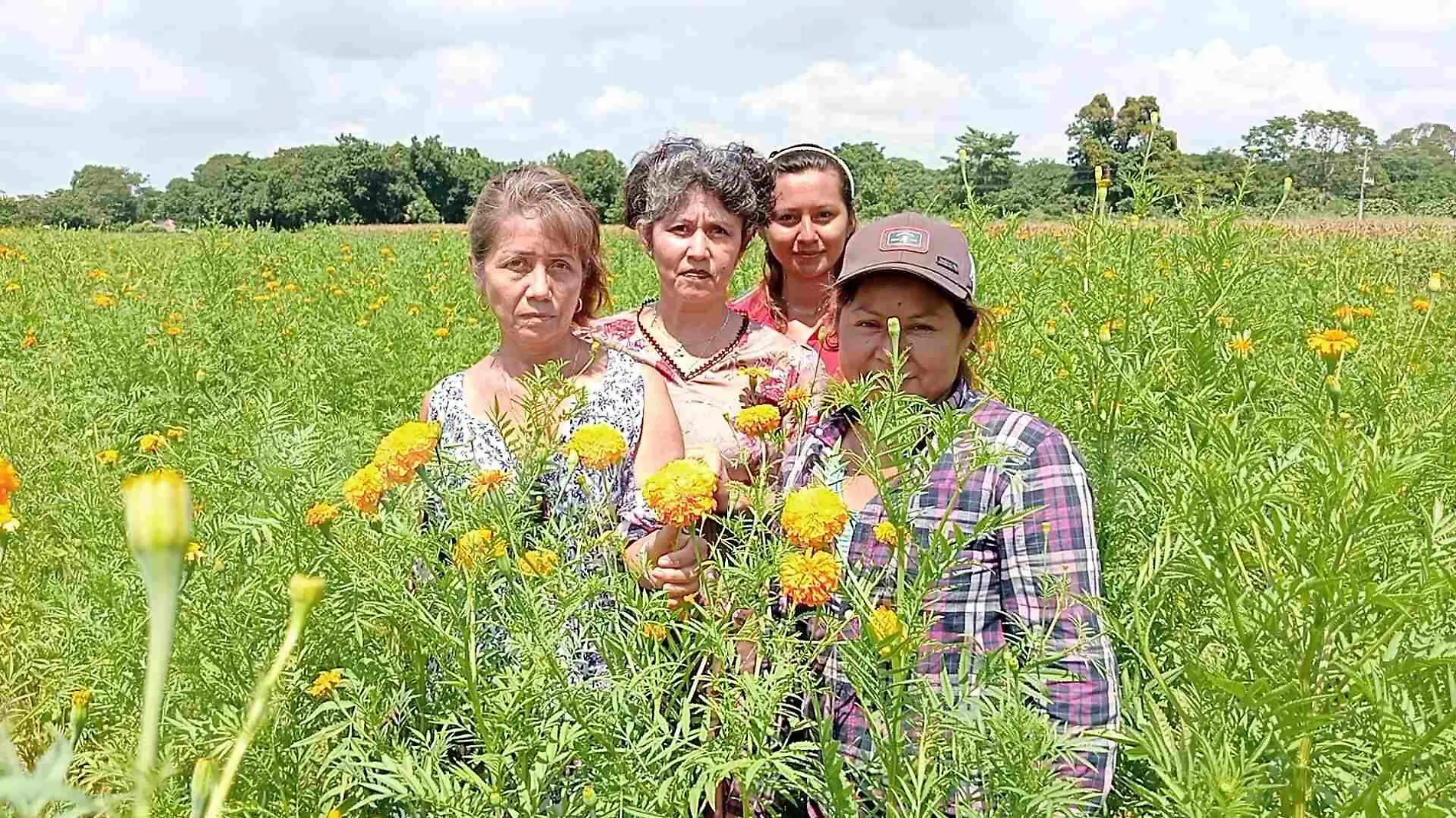 mujeres en la Flor de cempasuchil